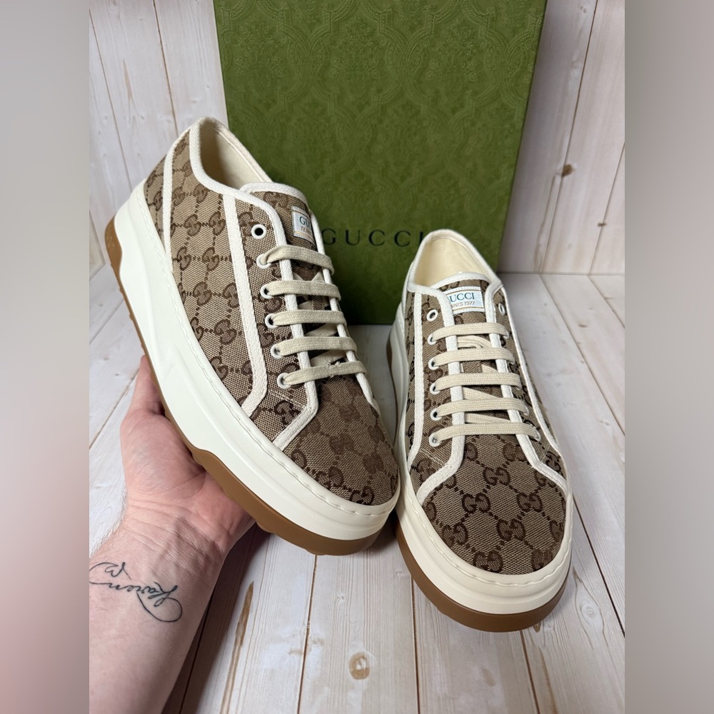 Gucci GG Supreme 1977 Tennis Canvas Sneaker Beige/Ebony-White Sz 11.5G / 12.5US - Picture 7 of 13